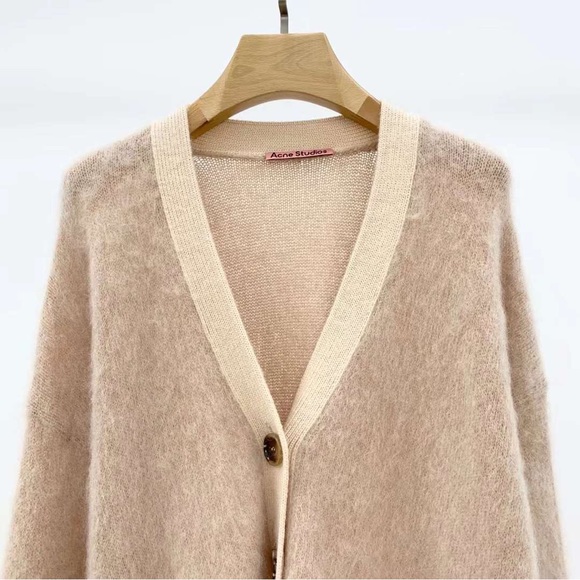 🍁⛄️ACNE STUDIOS MOHAIR WOOL FLUFFY CARDIGAN Warm Beige Grandpa Knitted - Picture 10 of 14